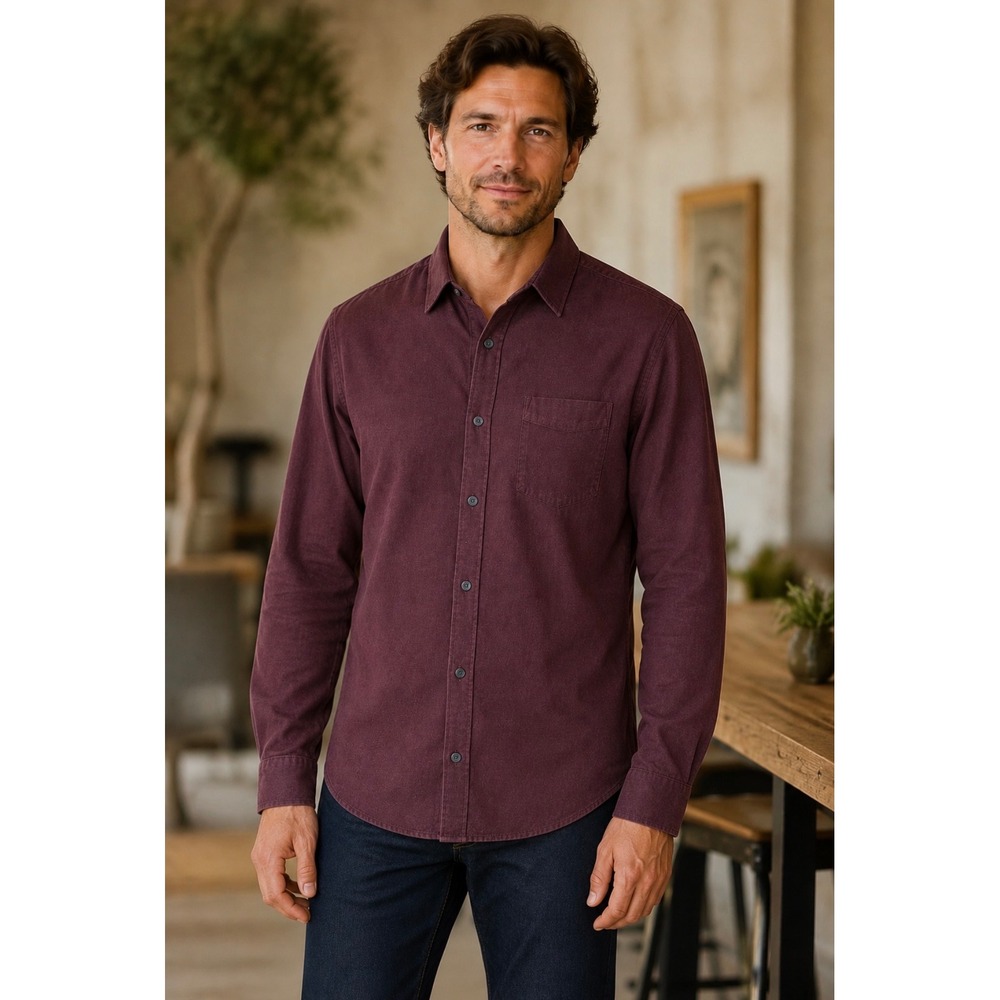 UNTUCKit Sherwood Shirt Large Slim Fit Burgundy Cotton Flannel Button Down